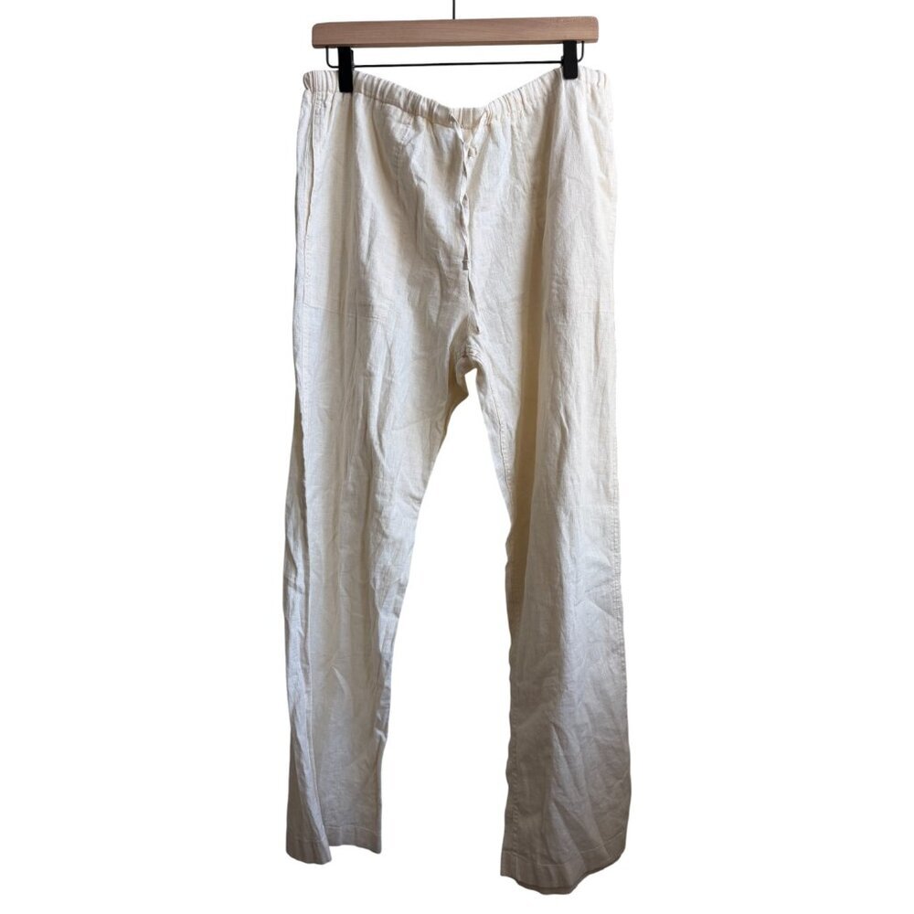 NWT Calvin Klein Creme Linen Wide Leg Pants Draw String Waist size L - Picture 6 of 11